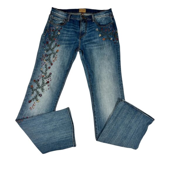 Driftwood Kelly Womens Blue Classic Fit Floral Embroidered Flare Jeans Size 29 - Picture 7 of 16